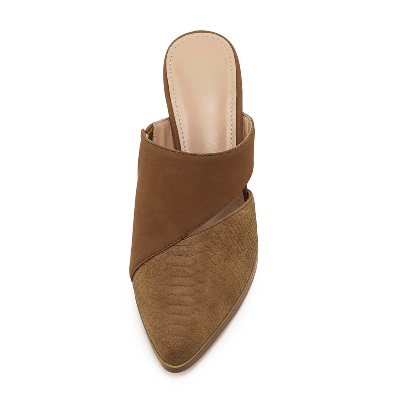 Syktkmx Womens Cutout Backless Chunky Stacked Mules Slip On Closed Toe Scale Heeled Sandal Shoes - Image 2